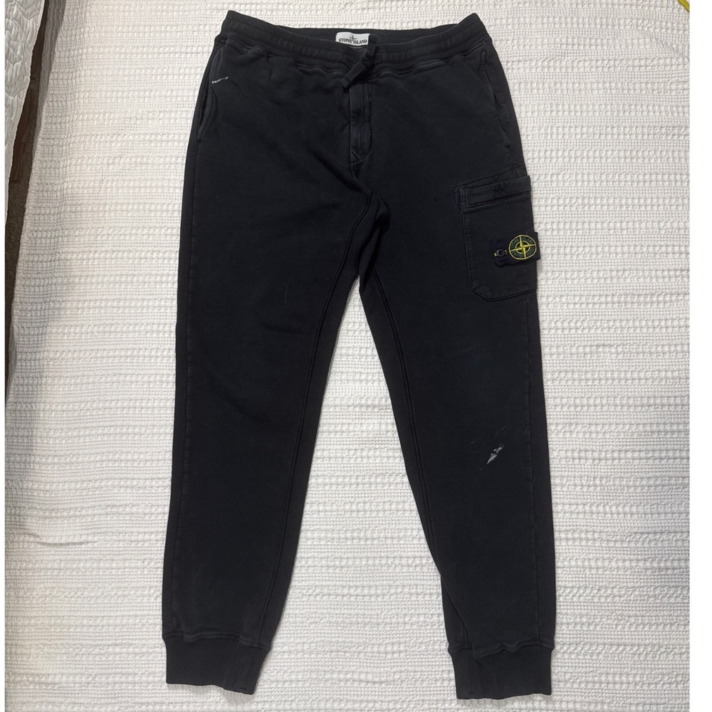 Stone Island Cargo Sweatpants Black Joggers Compass Badge Men's Size L Fair